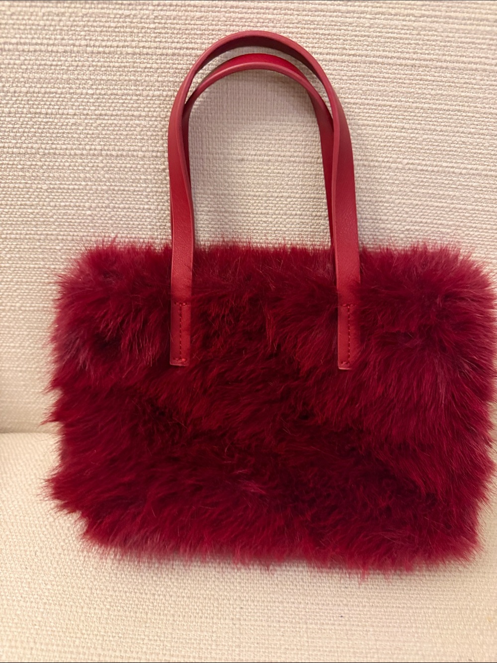 Plush Anthropology Raspberry Fur Tote Bag W/ Leather Handles & Crossbody Strap
